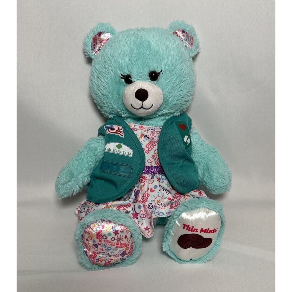 Build A Bear Girl Scout Bear Thin Mint w/ Girl Scout Brownie Green Vest & Dress